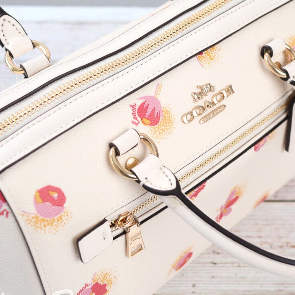 BNWT Coach Rowan Floral Leather Canvas Chalk White Bag Satchel Cross Body C5801 - Picture 11 of 16